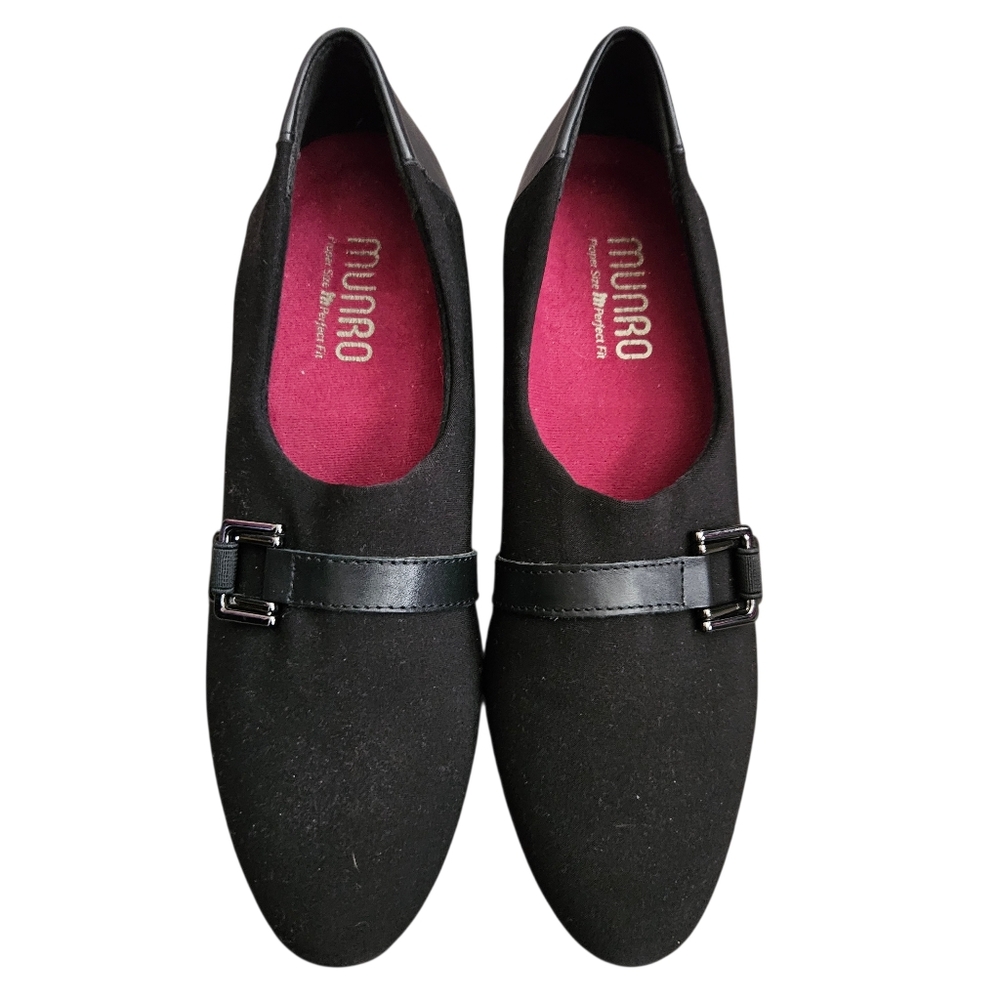 Munro Mindy Women's 8.5 N Black Slip On Comfort Leather Trim Pump Wedge